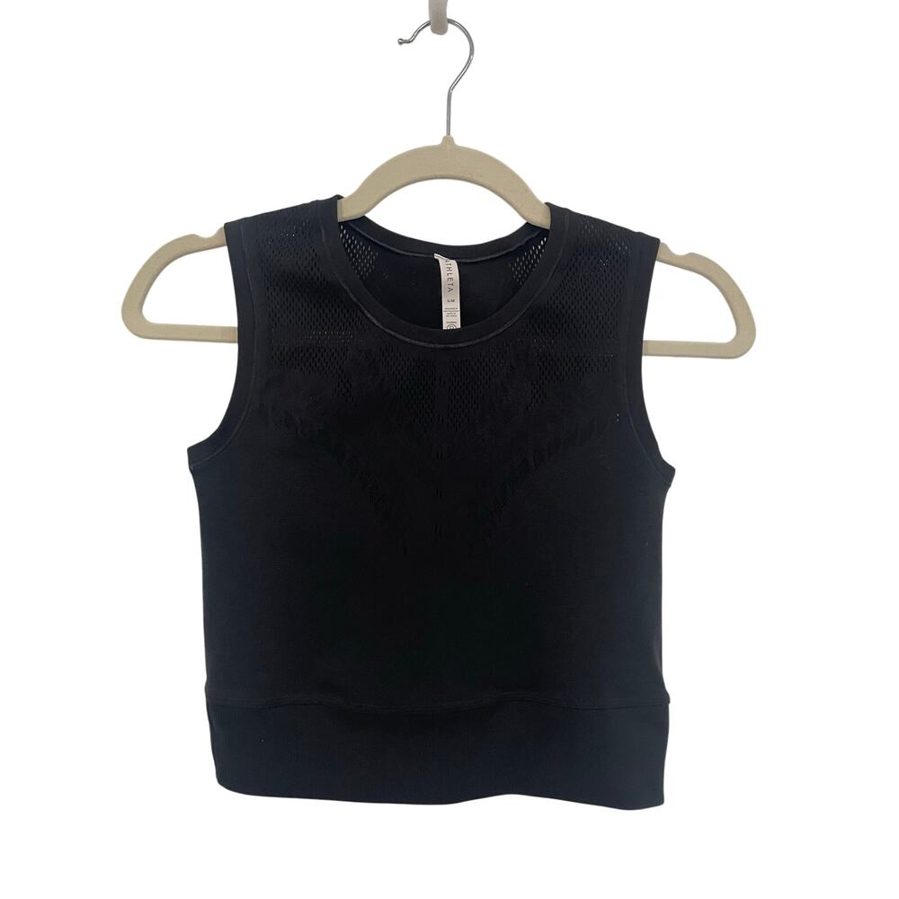 Athleta Ujjayi Tank Black Seamless Cropped Yoga Tank Top Crew Neck Women's S/M